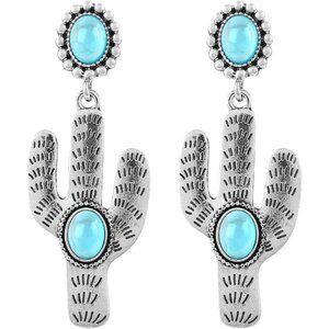 Turquoise Cactus shaped Vintage Long Summer Earring for Women Jewelry
